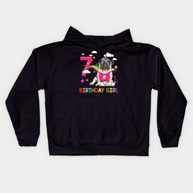 Pug Birthday - 7 Years Old Unicorn Pugicorn Party Kids Hoodie by martinyualiso